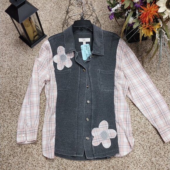 Handmade Jackets & Blazers - 3653 Size Large Thread & Supply Upcycled Shacket in Grey and Pink.